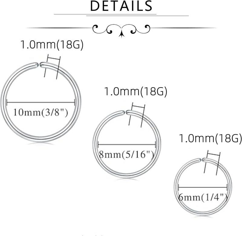 FECTAS Nose Rings Hoops Surgical Steel 18g 20g Gauge 6mm 8mm 10mm 12mm Earrings Piercing Hoops Jewelry for Men Women - Image 1